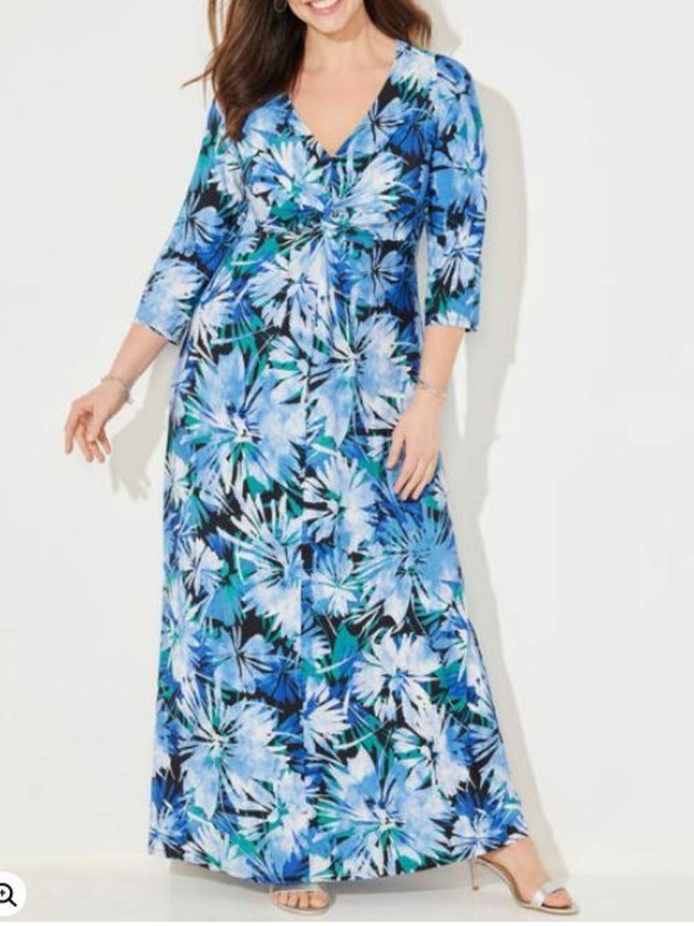 NWT Catherines 3X Blue Green Floral Garden Walk Twist Knot Maxi Dress